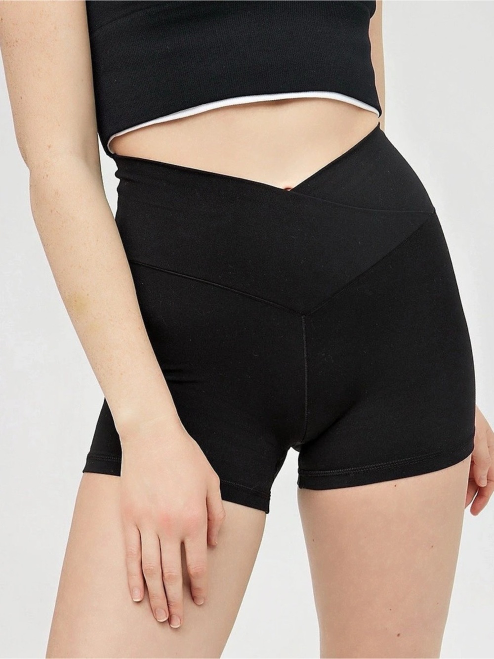 OFFLINE by Aerie Real Me Crossover High Waisted Bike Short Shorts Black